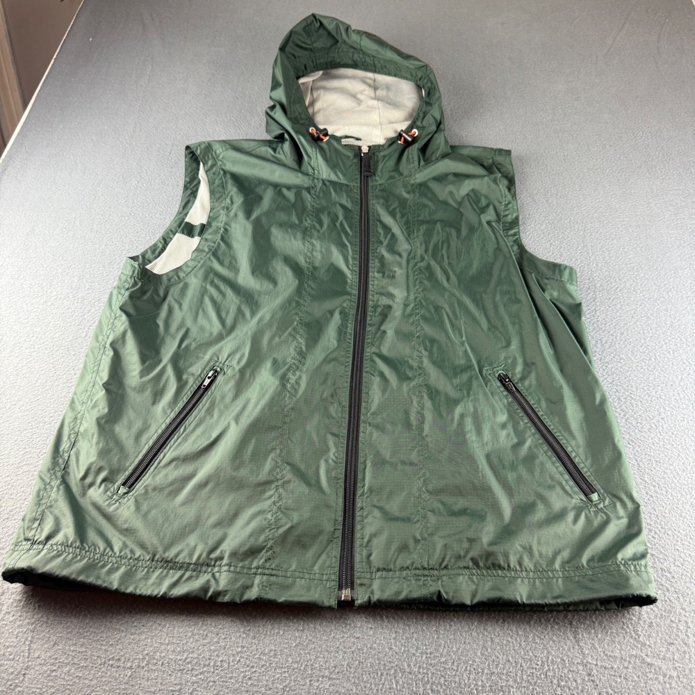 Vintage GAP Windbreaker Vest Men's L Green Nylon Lined Hooded Y2K Running Hiking